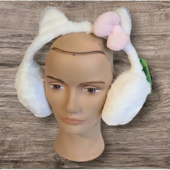 NWT Sanrio Hello Kitty Ear Muffs Fuzzy Hot Topic Pink Bow Faux Fur Cat Kawaii - Picture 1 of 16
